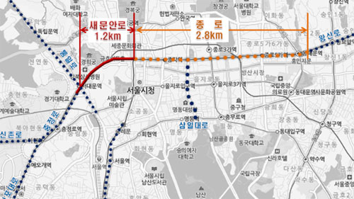 새문안로 중앙버스전용차로 위치도 / 서울시