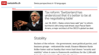 스위스, 국민투표로 15% 지구촌 법인 최저한세율 승인